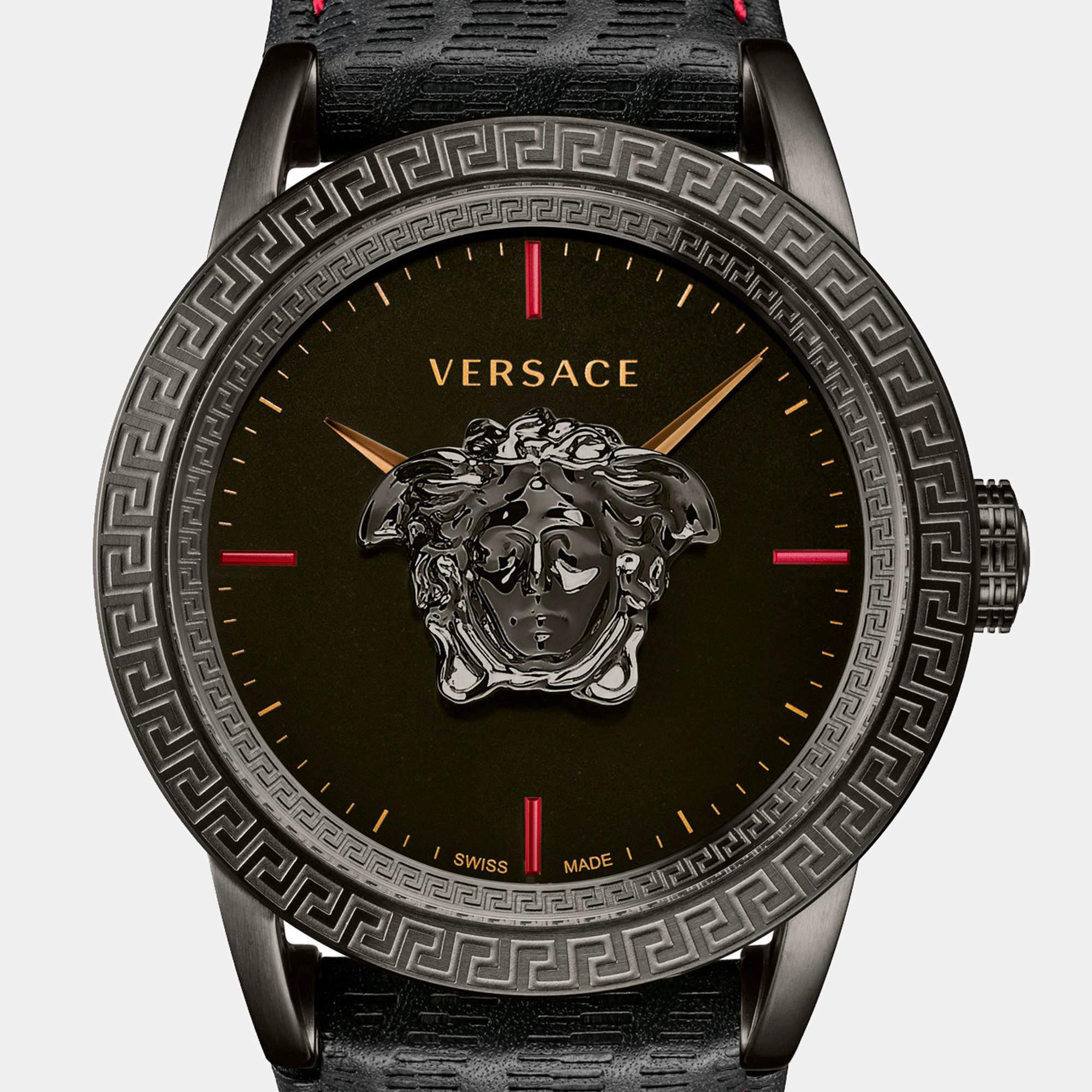 Versace Black PVD Coated Stainless Steel Leather Palazzo VERD00218 Wristwatch  2