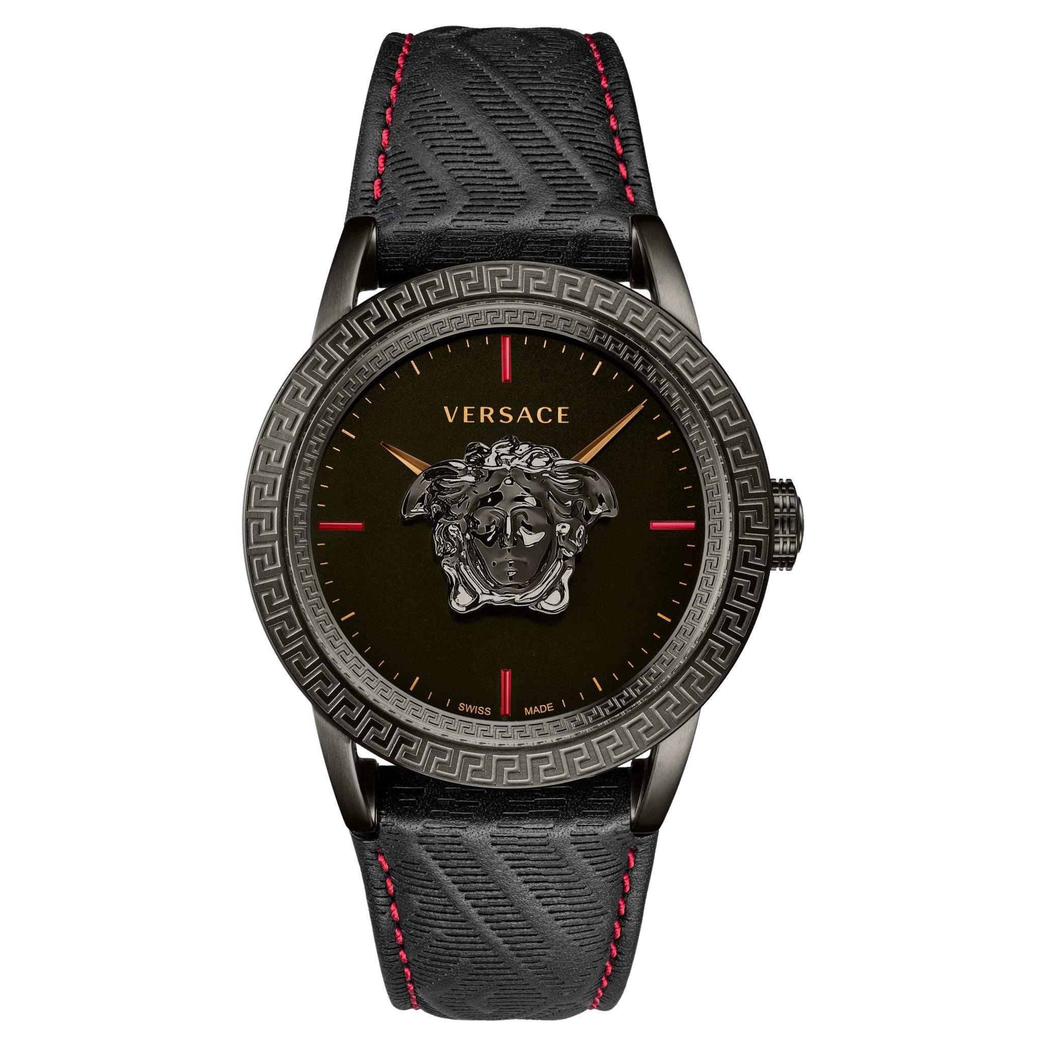 Versace Black PVD Coated Stainless Steel Leather Palazzo VERD00218 Wristwatch 