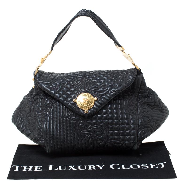 Versace Black Quilted Barocco Leather Top Handle Bag 7