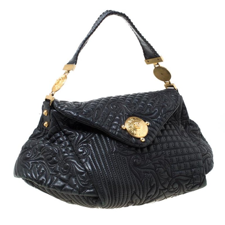 Versace Black Quilted Barocco Leather Top Handle Bag at 1stDibs