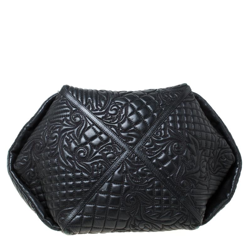 Versace Black Quilted Barocco Leather Top Handle Bag 1