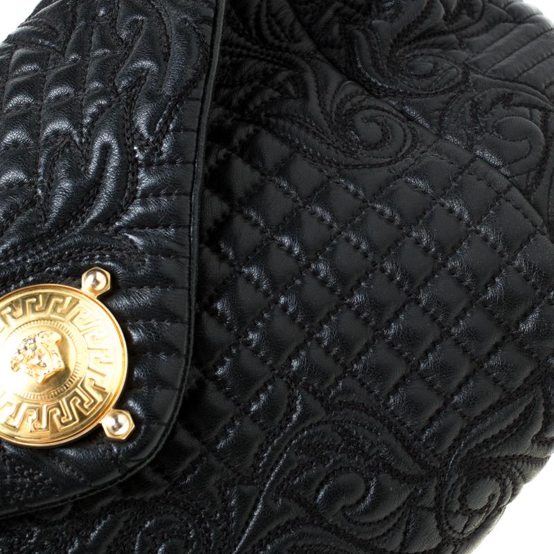 Versace Black Quilted Barocco Leather Top Handle Bag 4