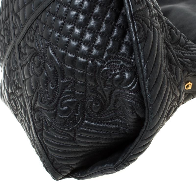 Versace Black Quilted Barocco Leather Top Handle Bag 4