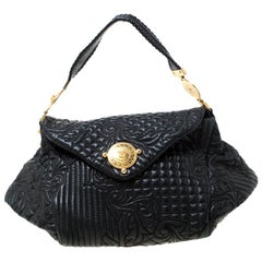 Versace Black Quilted Barocco Leather Top Handle Bag