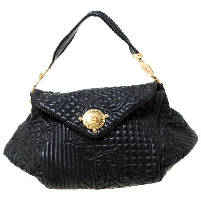 Versace Black Quilted Barocco Leather Top Handle Bag at 1stDibs