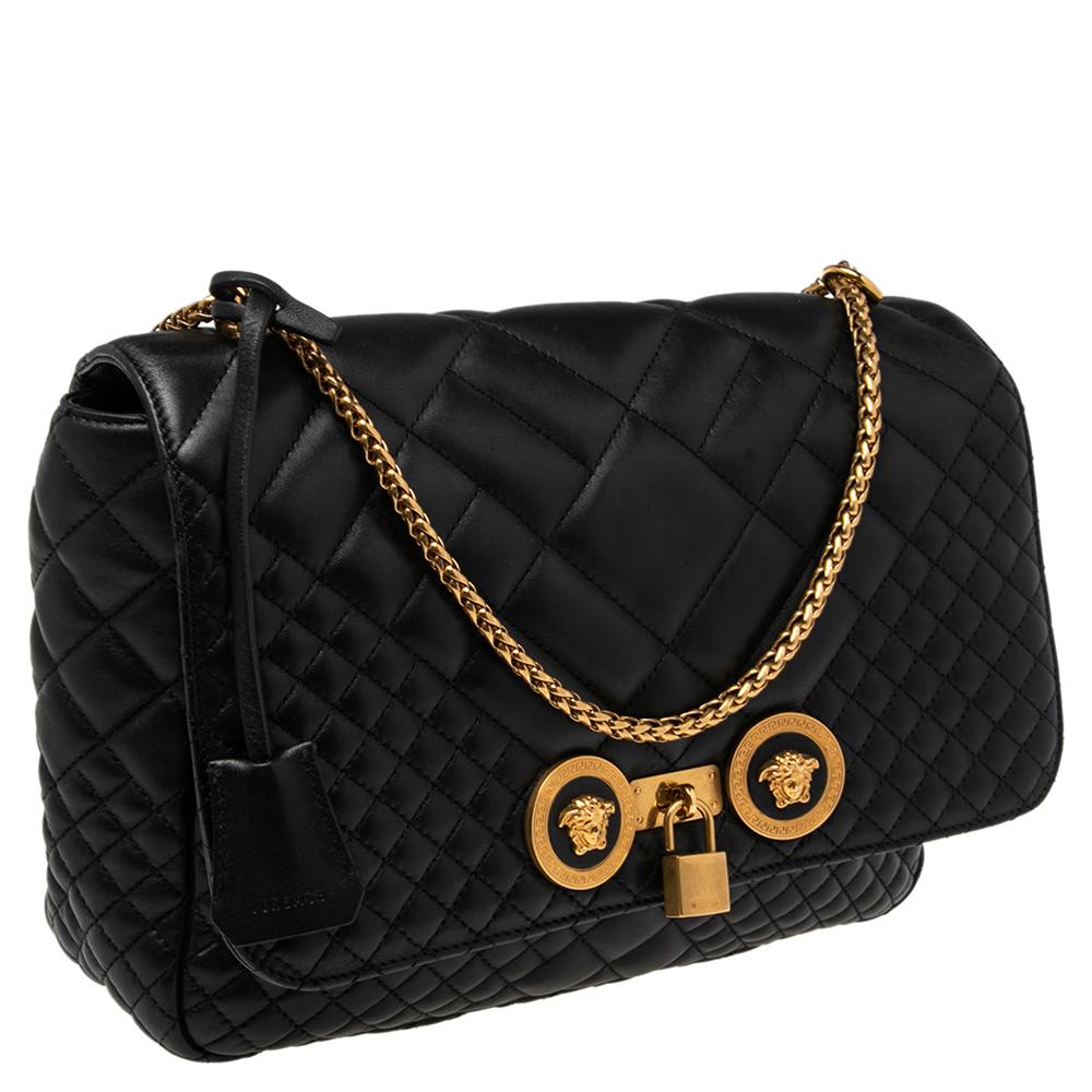 Versace Black Quilted Leather Icon Shoulder Bag In Good Condition In Dubai, Al Qouz 2