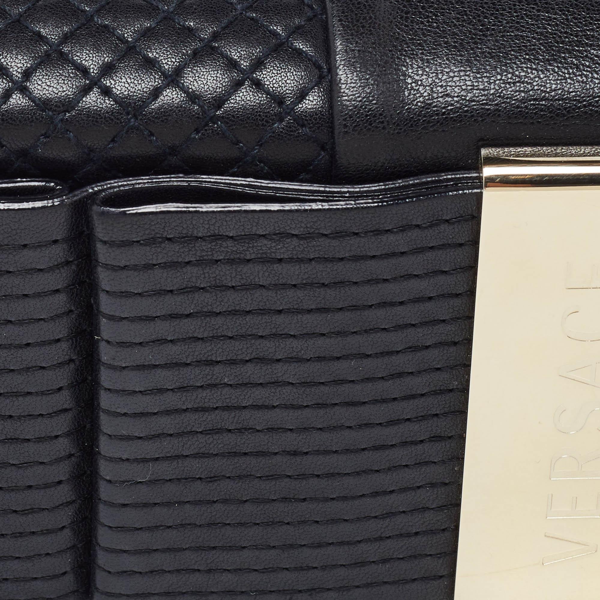 Versace Black Quilted Leather Medallion Chain Clutch 1