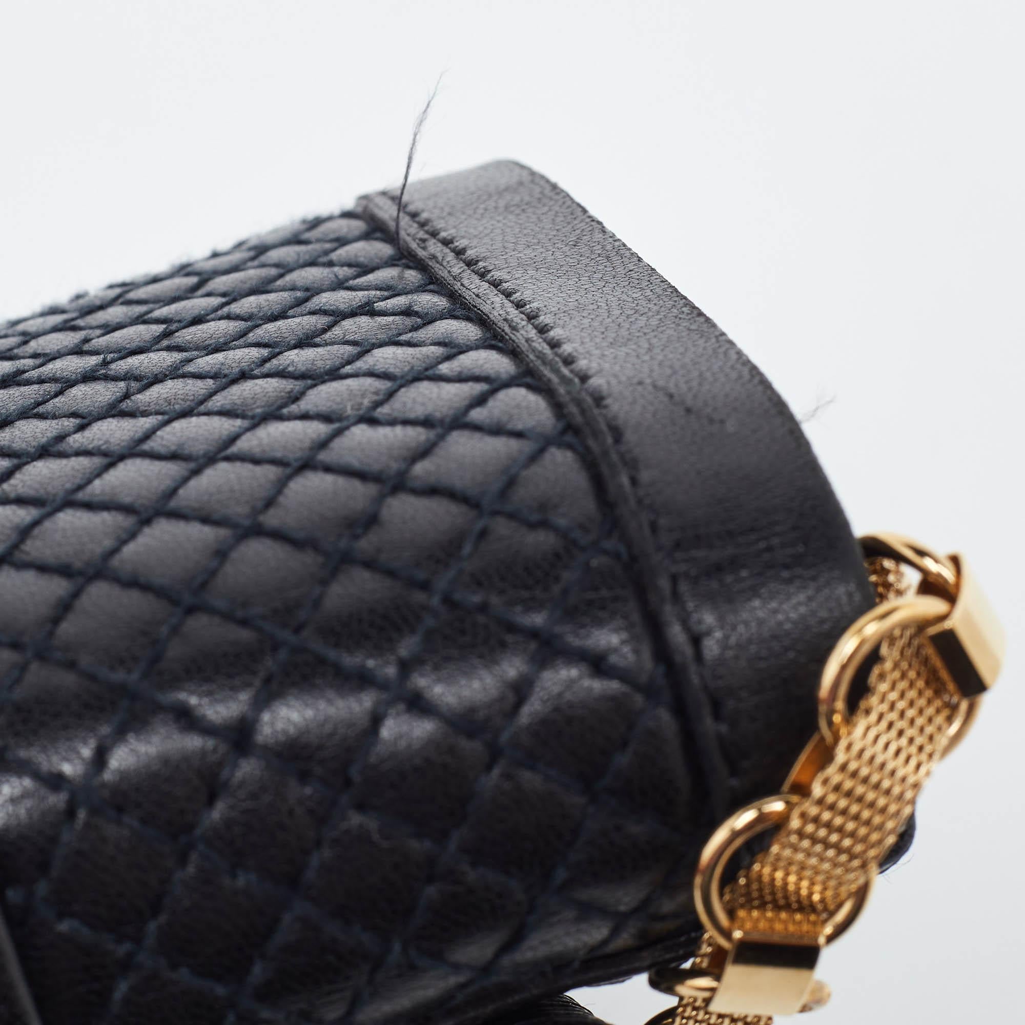 Versace Black Quilted Leather Medallion Chain Clutch 2