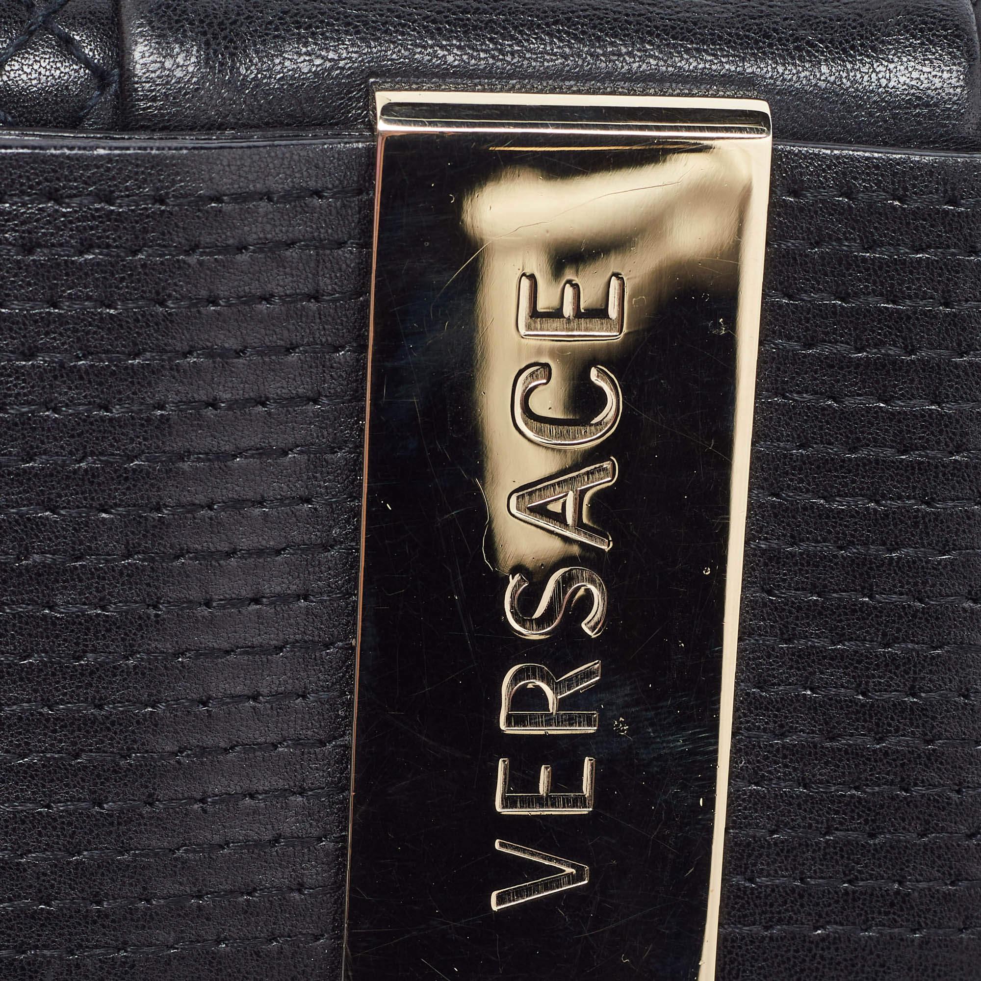 Versace Black Quilted Leather Medallion Chain Clutch 3