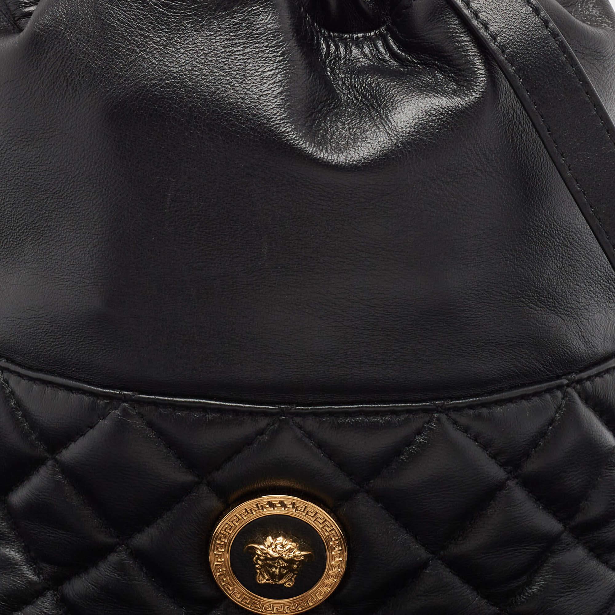 Versace Black Quilted Leather Medusa Drawstring Bucket Bag 1