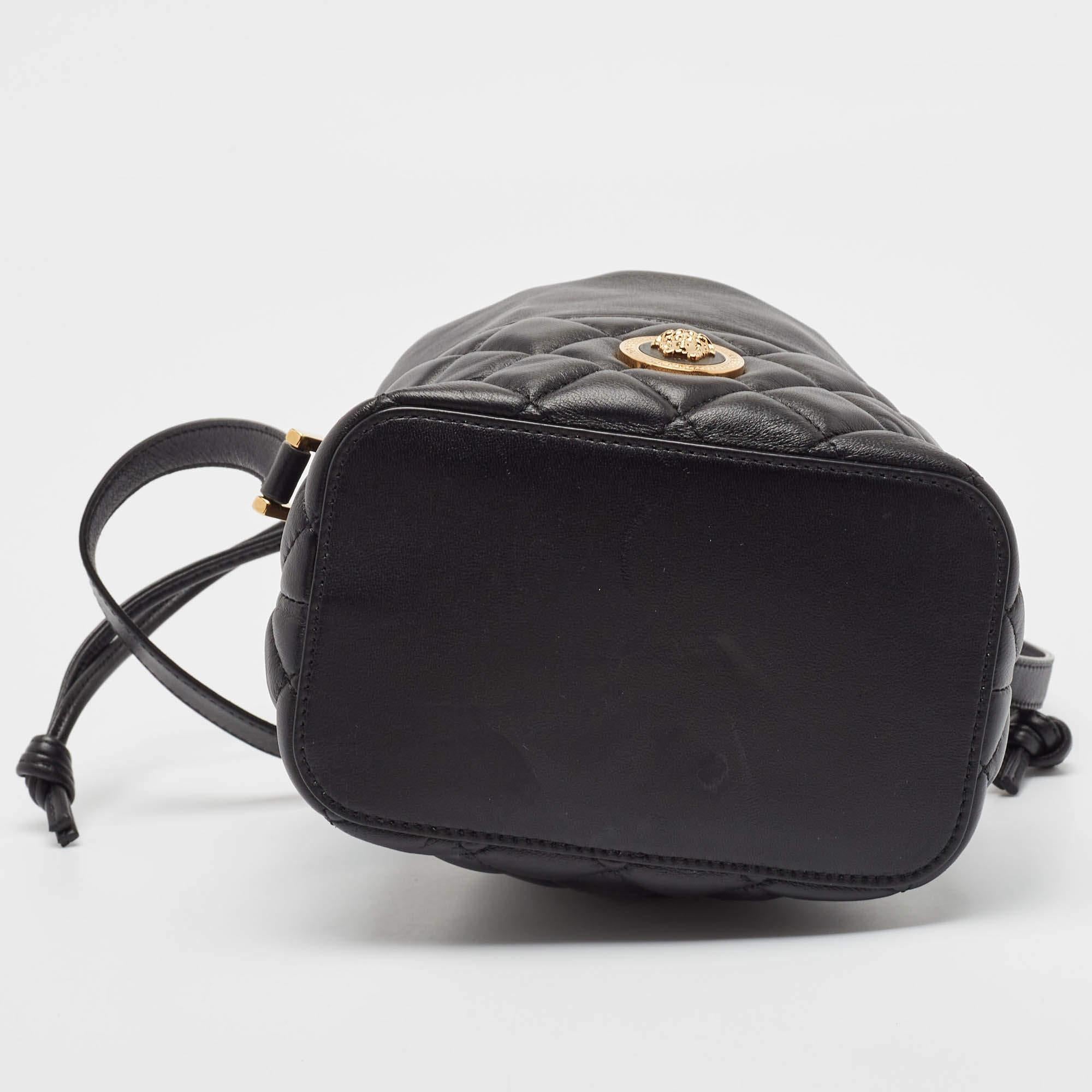Versace Black Quilted Leather Medusa Drawstring Bucket Bag 2