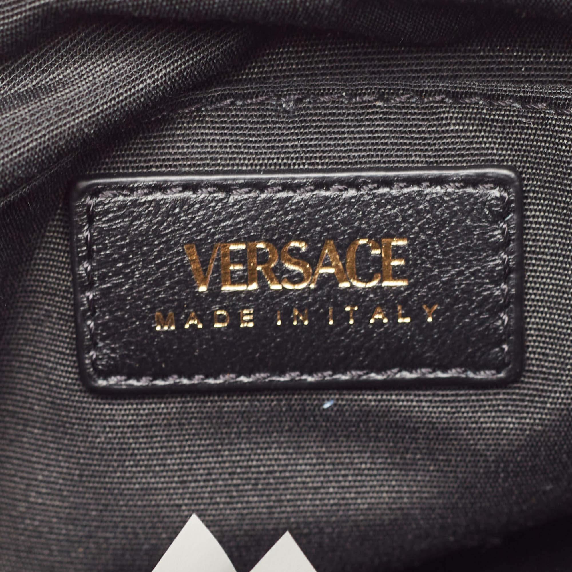 Versace Black Quilted Leather Medusa Drawstring Bucket Bag 4