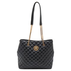 Versace Black Quilted Leather Medusa Tote