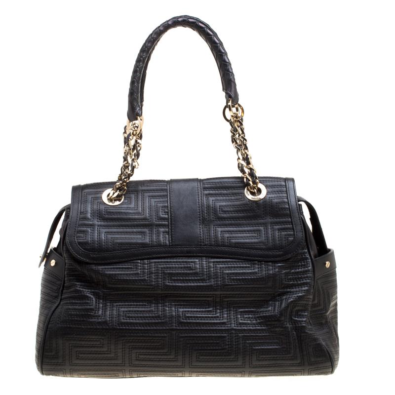 Women's Versace Black Quilted Leather Satchel