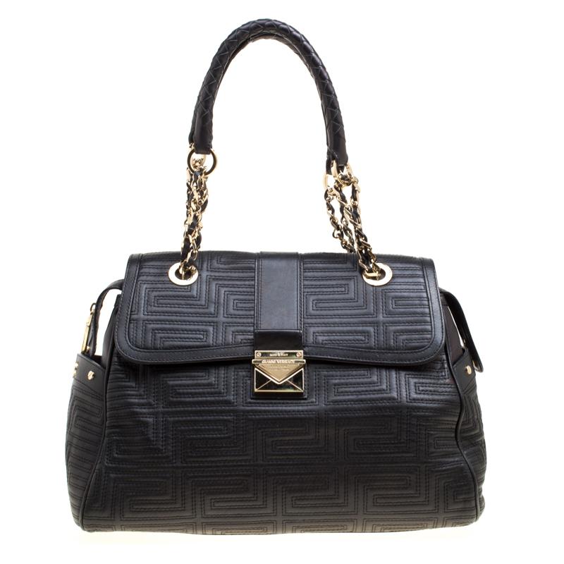 Versace Black Quilted Leather Satchel