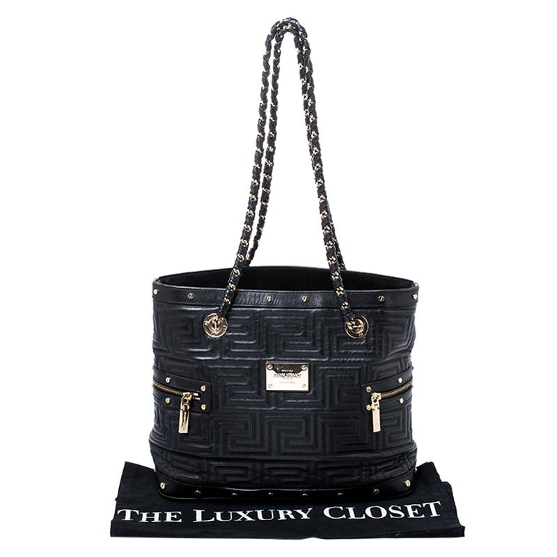 Versace Black Quilted Leather Sided Zip Tote 7