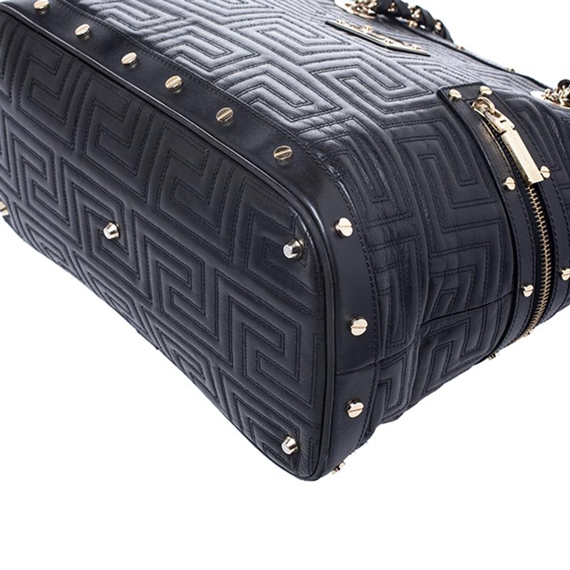 Versace Black Quilted Leather Sided Zip Tote 1
