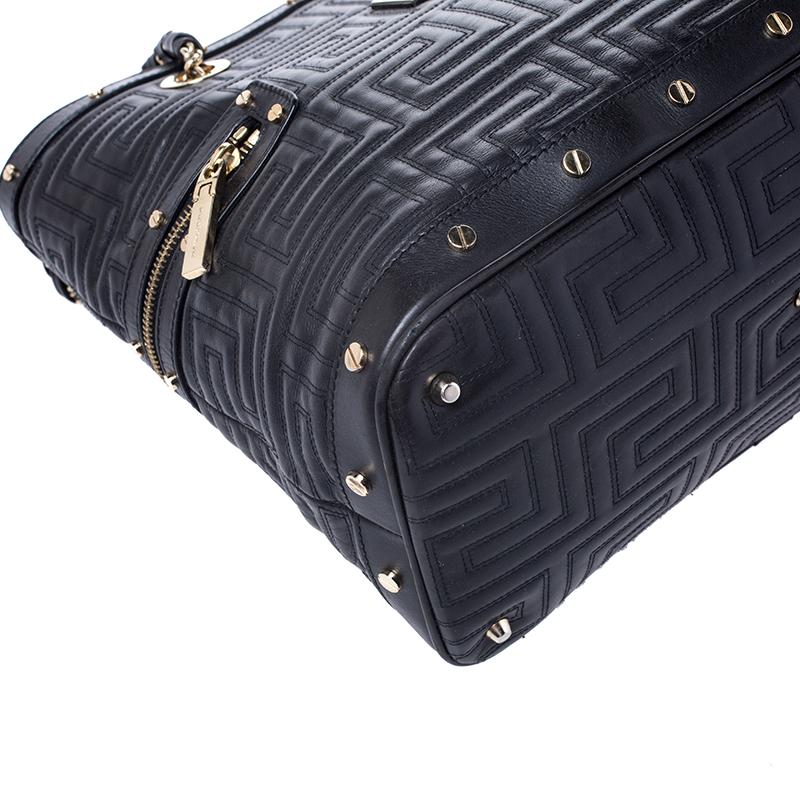 Versace Black Quilted Leather Sided Zip Tote 5