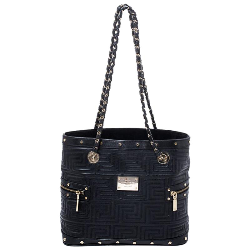 Gianni Versace Medusa Light Grey Leather Drawstring Mini Bucket Handbag