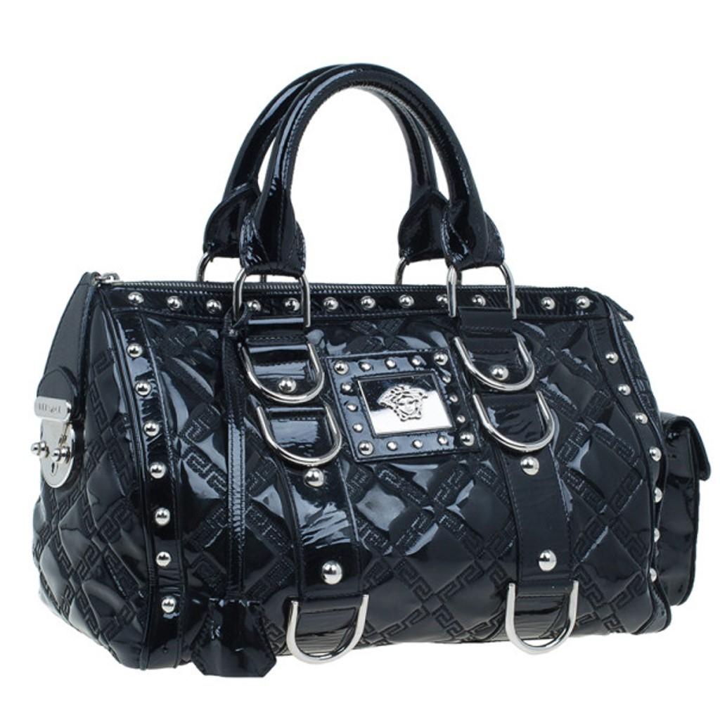 Women's Versace Black Quilted Leather Snap Out Of It Satchel