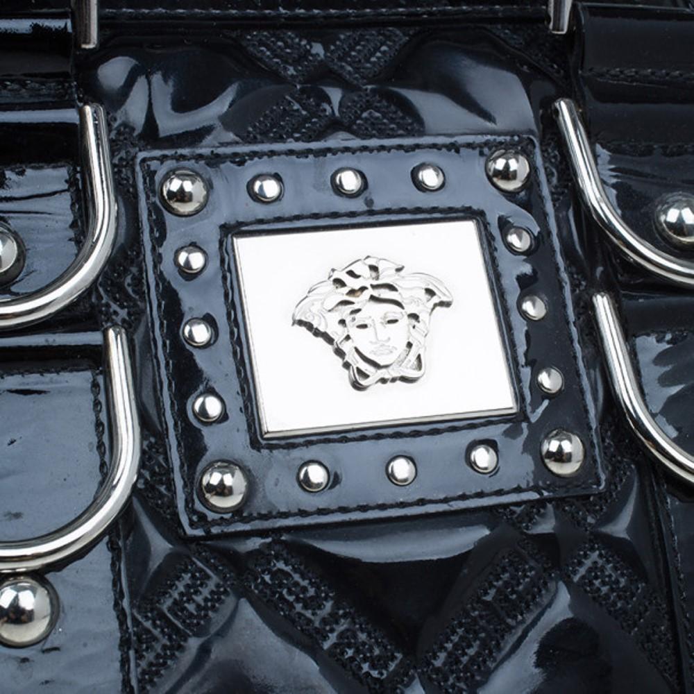 Versace Black Quilted Leather Snap Out Of It Satchel 2