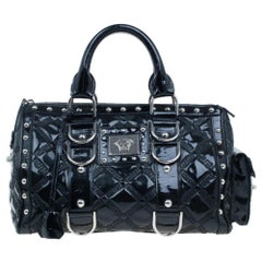 Versace Black Quilted Leather Snap Out Of It Satchel