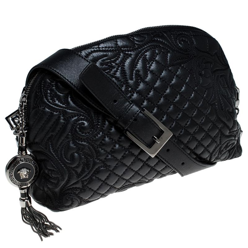 Versace Black Quilted Leather Vanitas Shoulder Bag In Good Condition In Dubai, Al Qouz 2