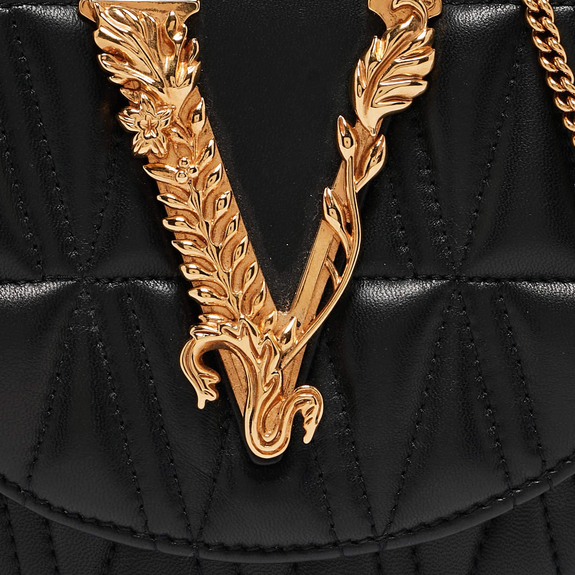 Versace Black Quilted Leather Virtus Belt Bag 8