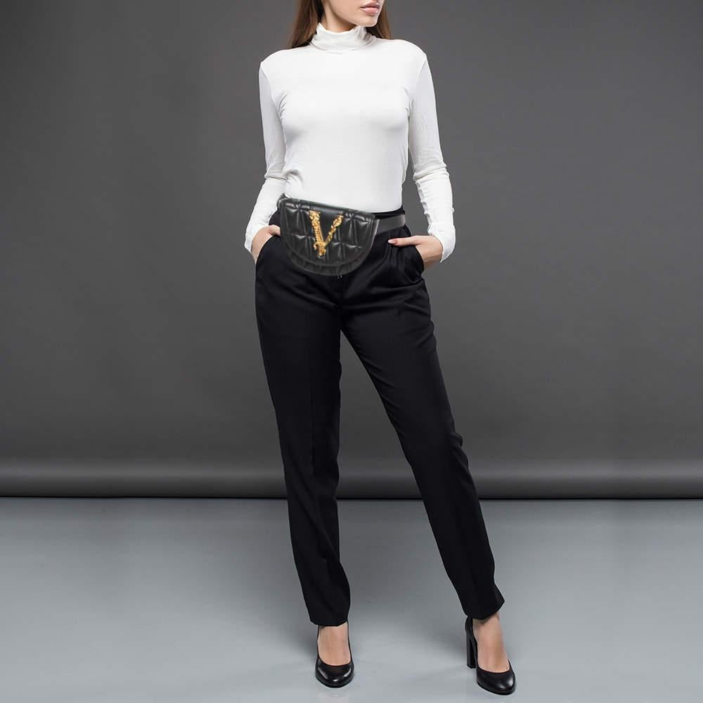 Versace Black Quilted Leather Virtus Belt Bag In Good Condition In Dubai, Al Qouz 2