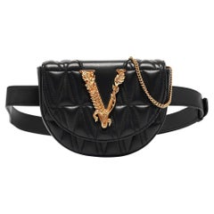 Versace Black Quilted Leather Virtus Belt Bag