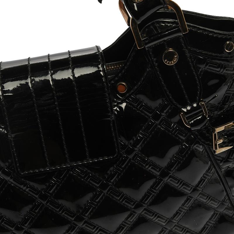 Versace Black Quilted Patent Leather Satchel 7