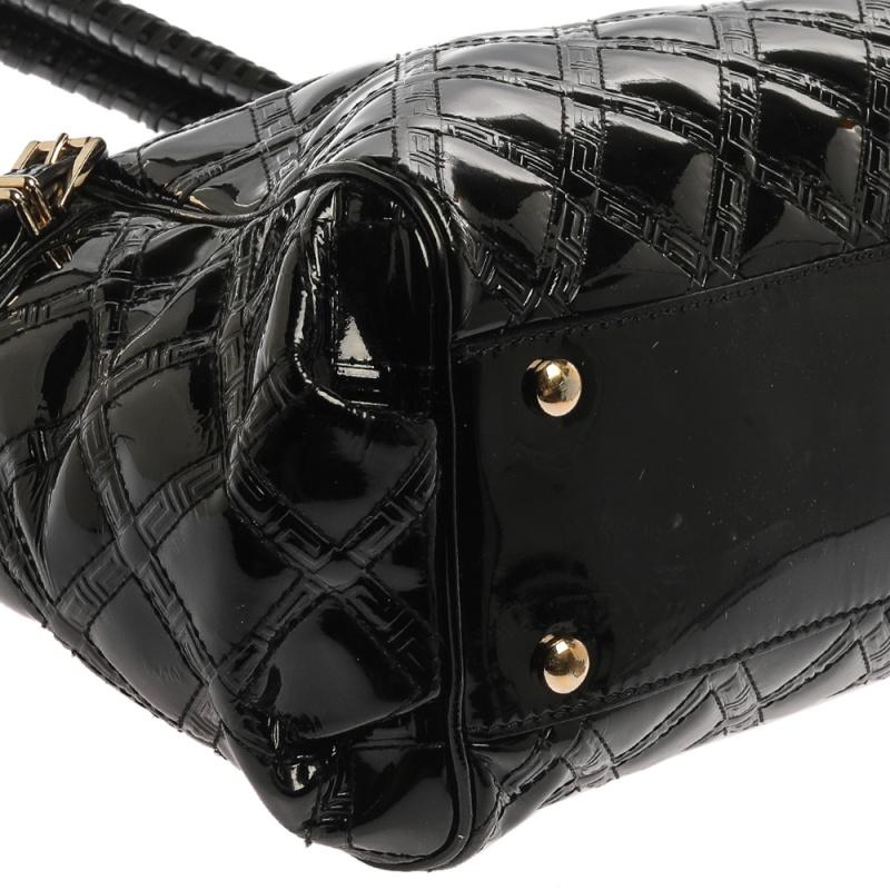Versace Black Quilted Patent Leather Satchel 8