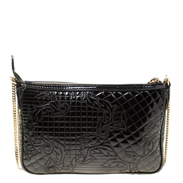 Versace Black Quilted Patent Leather Shoulder Bag For Sale at 1stDibs