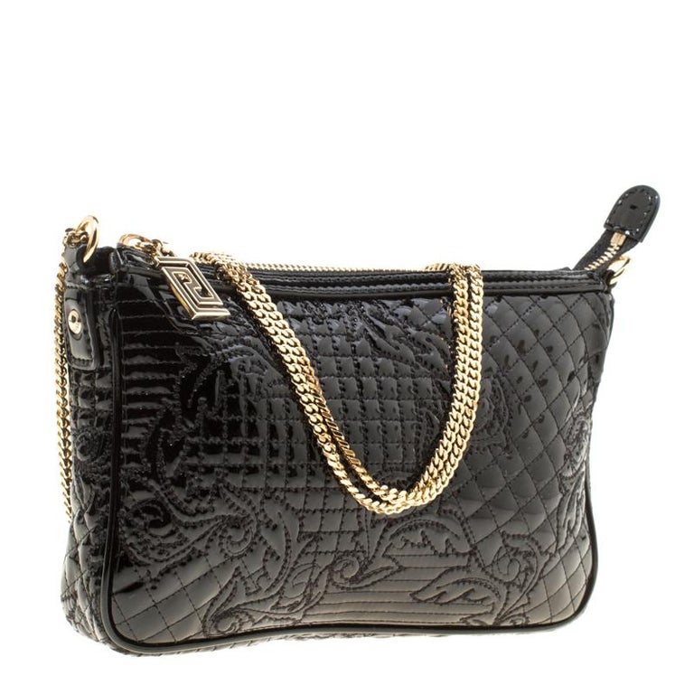 Versace Black Quilted Patent Leather Shoulder Bag For Sale at 1stDibs