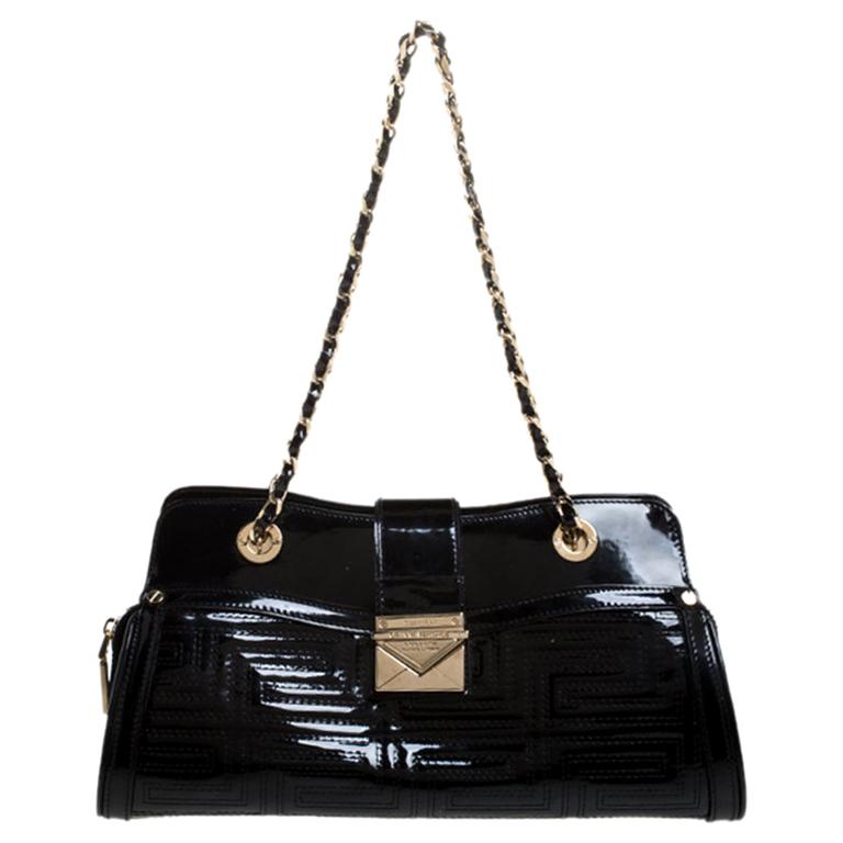 Versace Black Quilted Patent Leather Shoulder Bag For Sale at 1stDibs