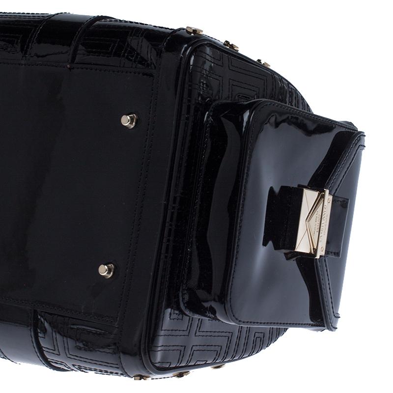 Women's Versace Black Quilted Patent Leather Snap Out Of It Satchel