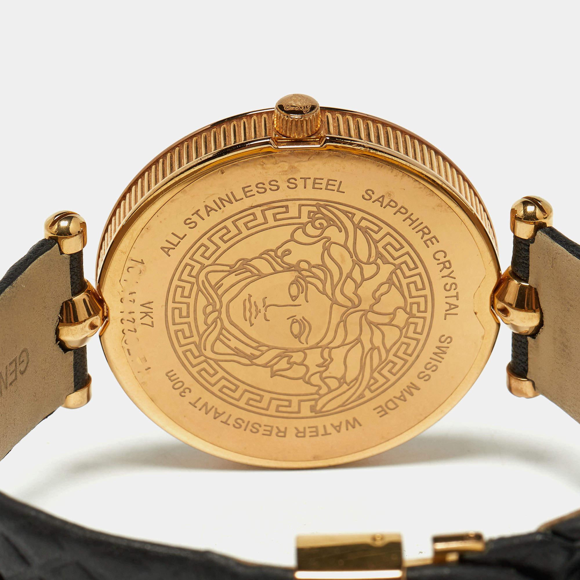 Versace Black Rose Gold Plated Stainless Steel Leather Vanitas  In Good Condition In Dubai, Al Qouz 2