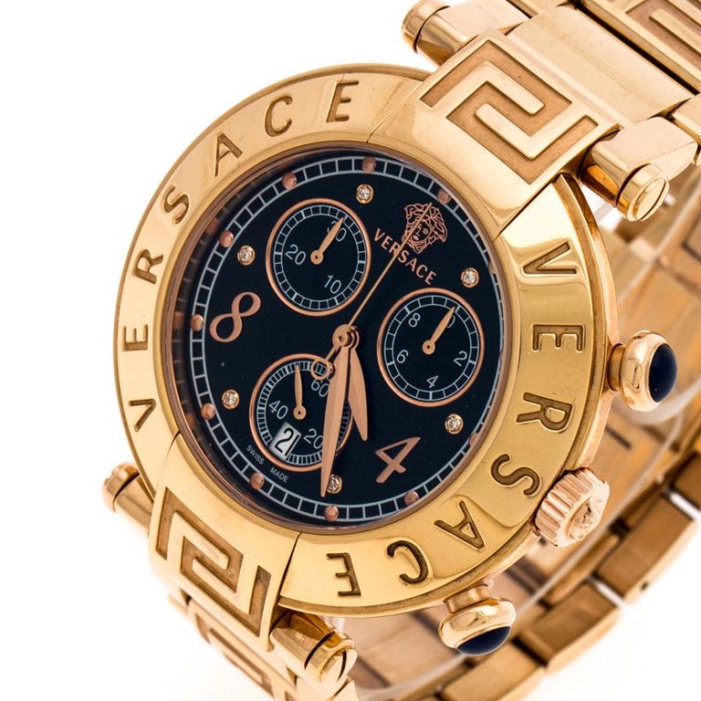 Versace Black Rose Gold Plated Steel Aion 68C Women's Wristwatch 40 mm For Sale at 1stDibs
