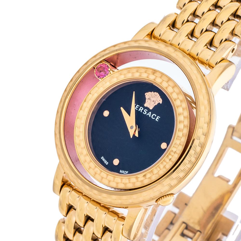 Contemporary Versace Black Rose Gold Plated Venus VDA040014 Women's Wristwatch 33 mm