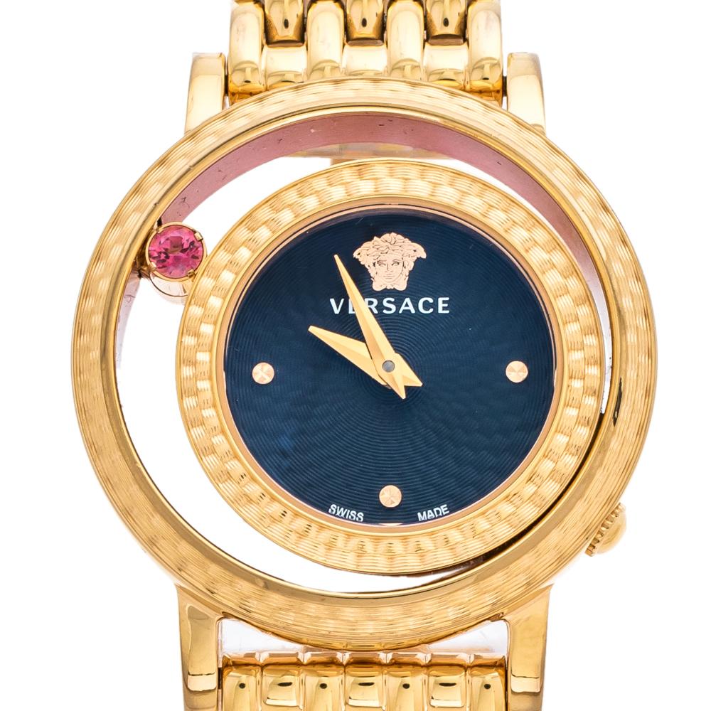 Versace Black Rose Gold Plated Venus VDA040014 Women's Wristwatch 33 mm In Good Condition In Dubai, Al Qouz 2