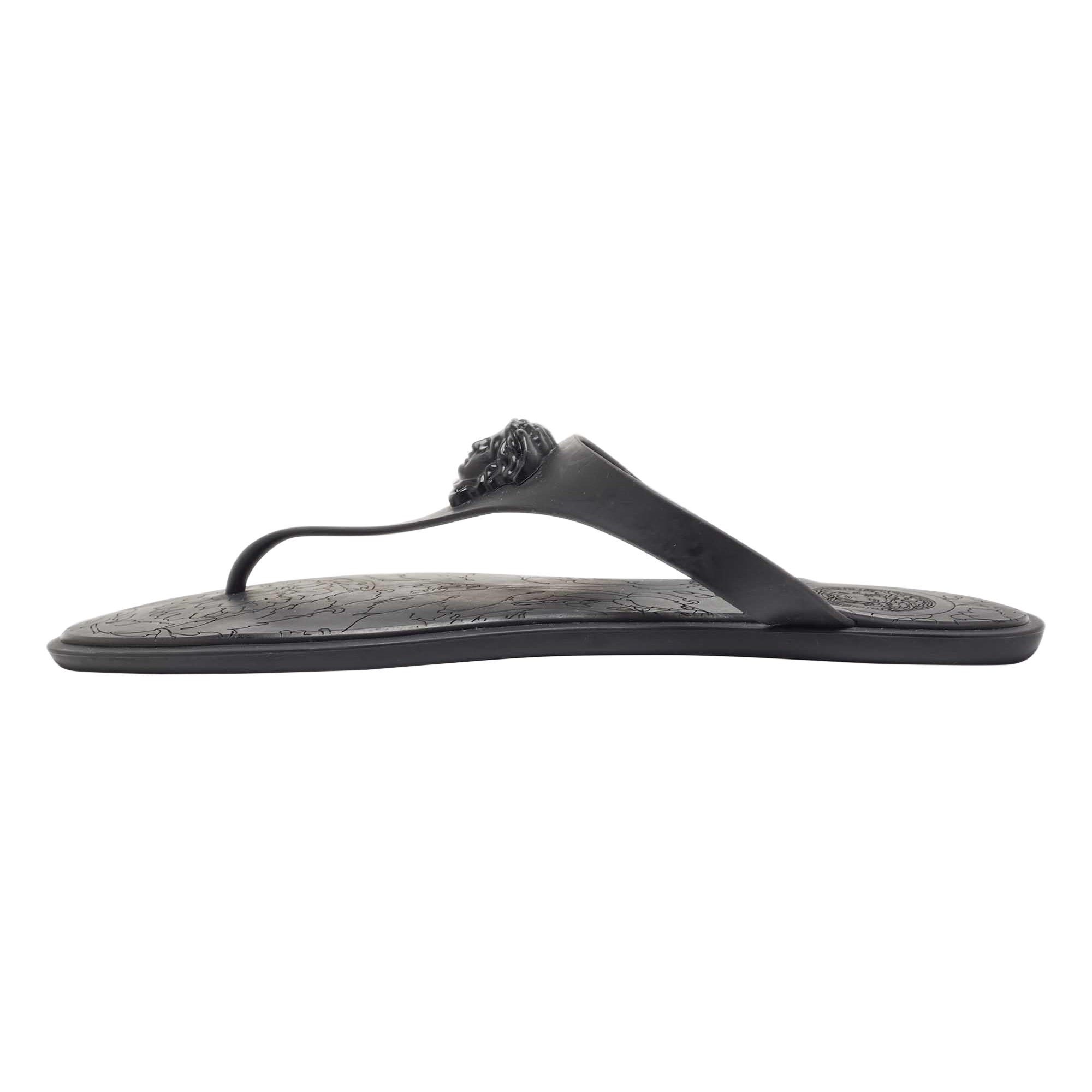 Versace Black Rubber Medusa Slide Flats Size 41