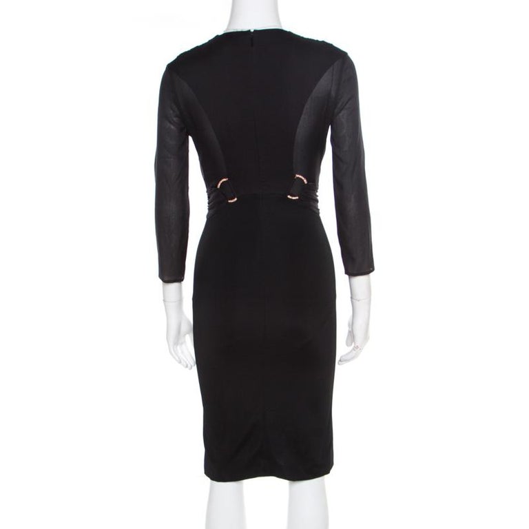 Versace Black Ruched Bodice Long Sleeve Fitted Cocktail Dress S For ...