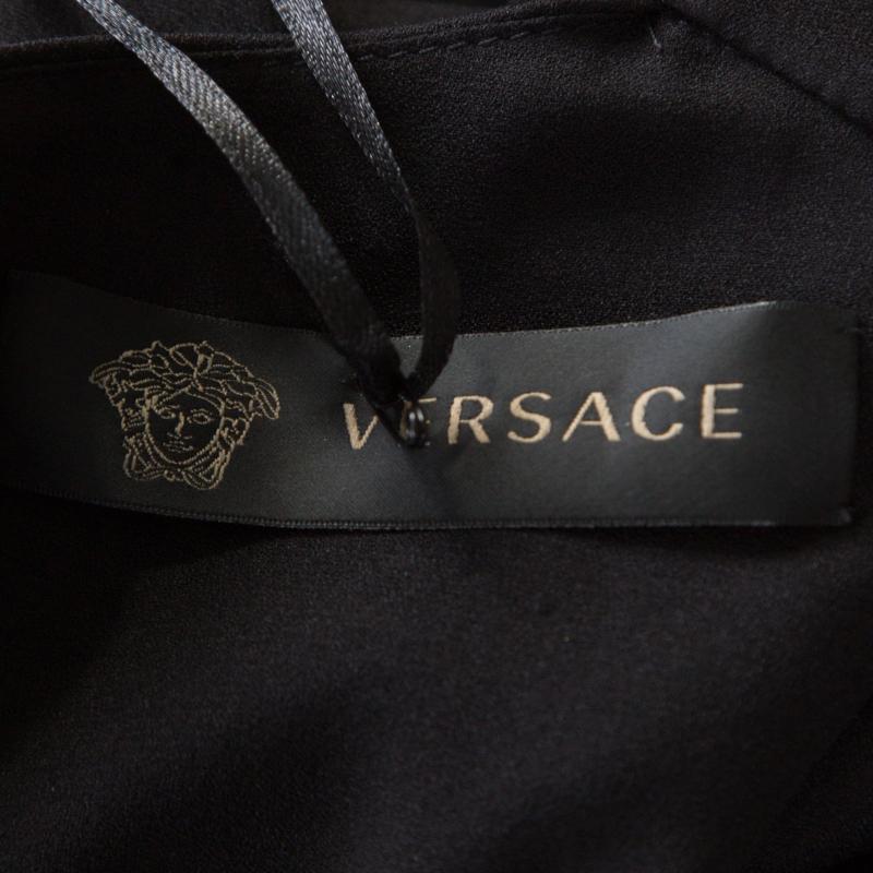 Versace Black Ruched Bodice Long Sleeve Fitted Cocktail Dress S 1