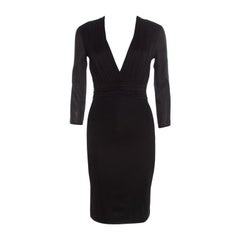 Versace Black Ruched Bodice Long Sleeve Fitted Cocktail Dress S