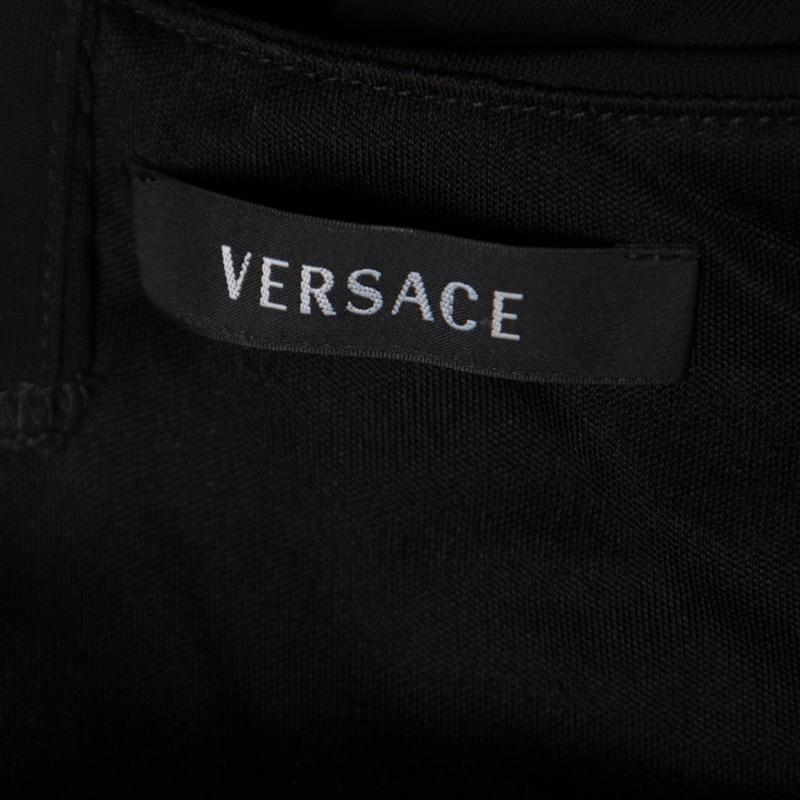 Women's Versace Black Ruched Metal Ring Detail Sleeveless Bodycon Dress M
