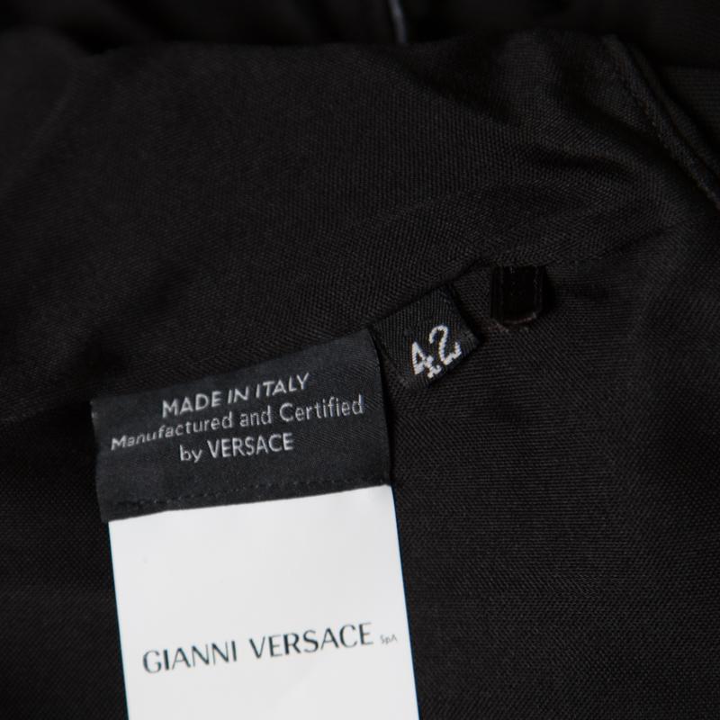 Versace Black Ruched Metal Ring Detail Sleeveless Bodycon Dress M 1