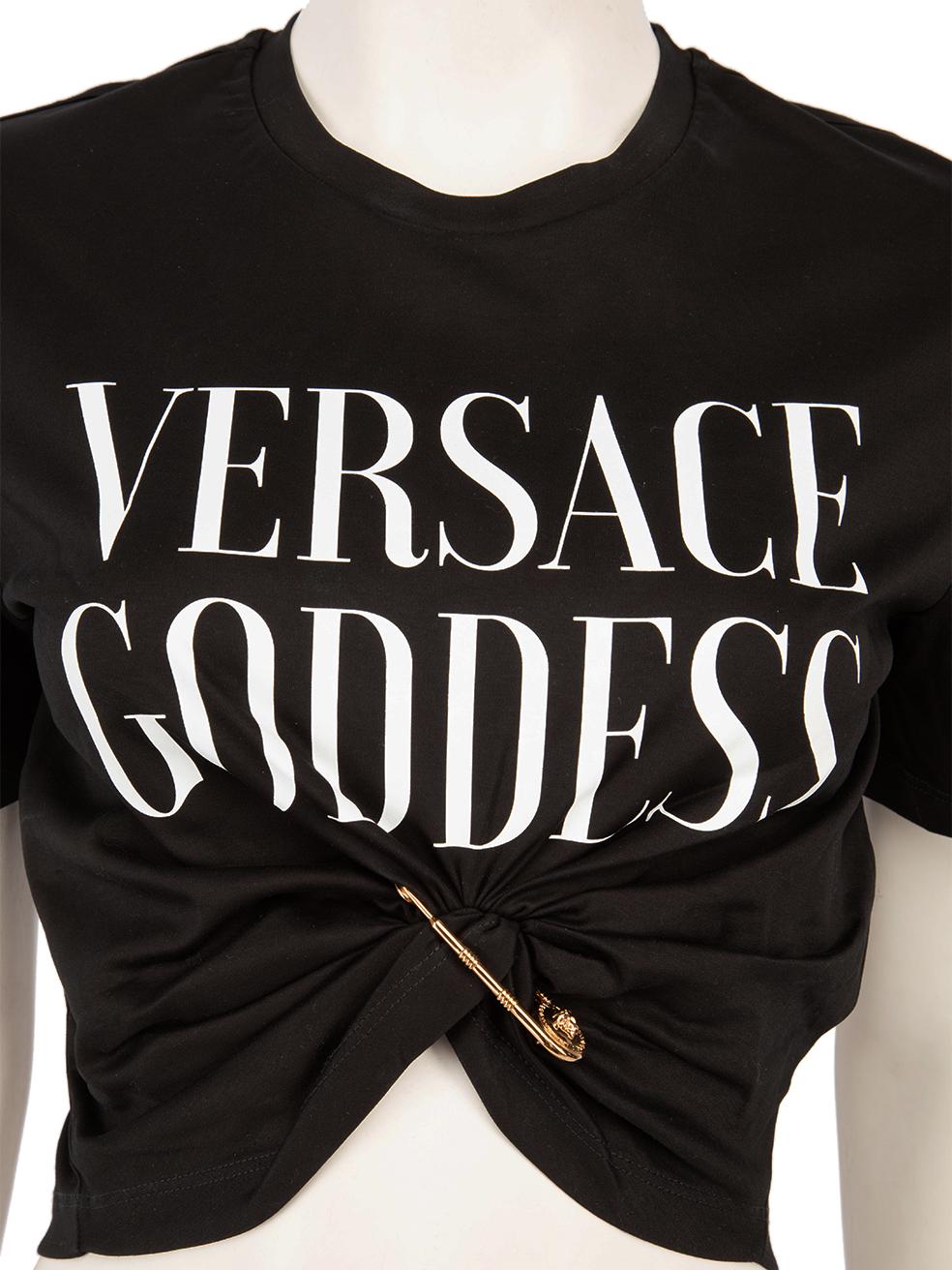 Versace Schwarzes T-Shirt Goddess mit Sicherheitsnadel Versace Goddess Größe XXS Damen im Angebot
