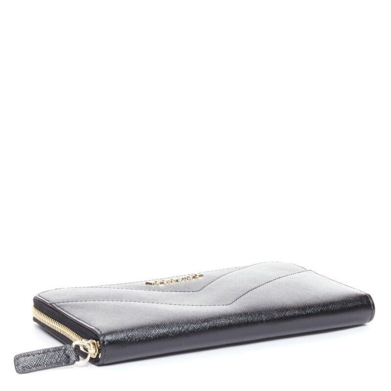 VERSACE black saffiano leather gold logo V stitch continental long wallet In Excellent Condition For Sale In Hong Kong, NT