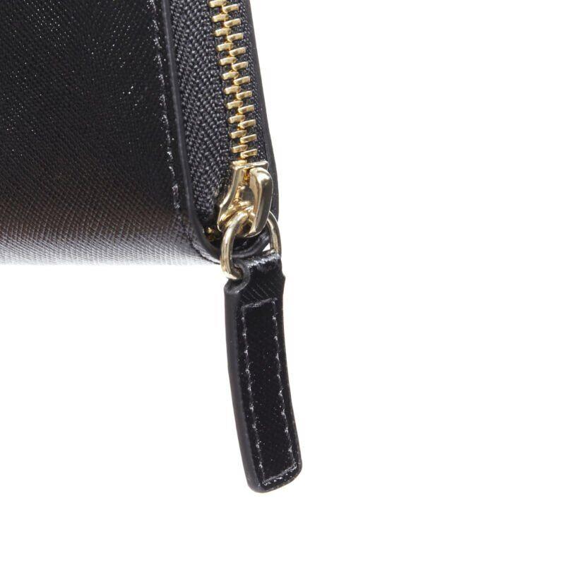VERSACE black saffiano leather gold logo V stitch continental long wallet For Sale 1