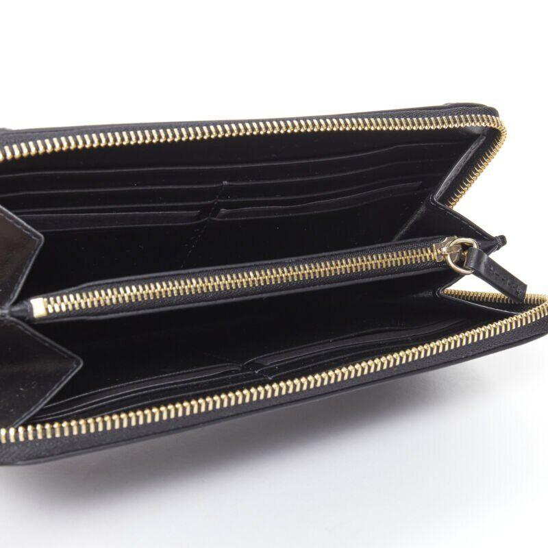 VERSACE black saffiano leather gold logo V stitch continental long wallet For Sale 3